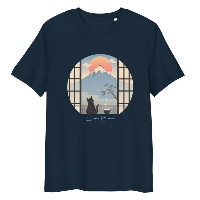 Japansk katt och Fuji berget T shirt S
