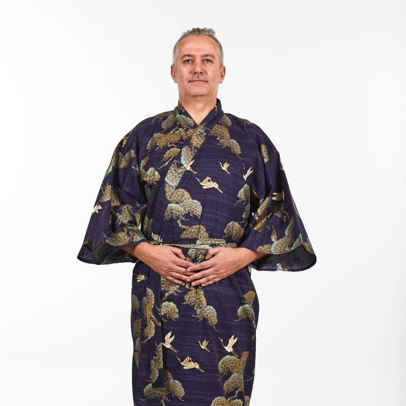 Japansk Kimono Crane & Pine för män En storlek