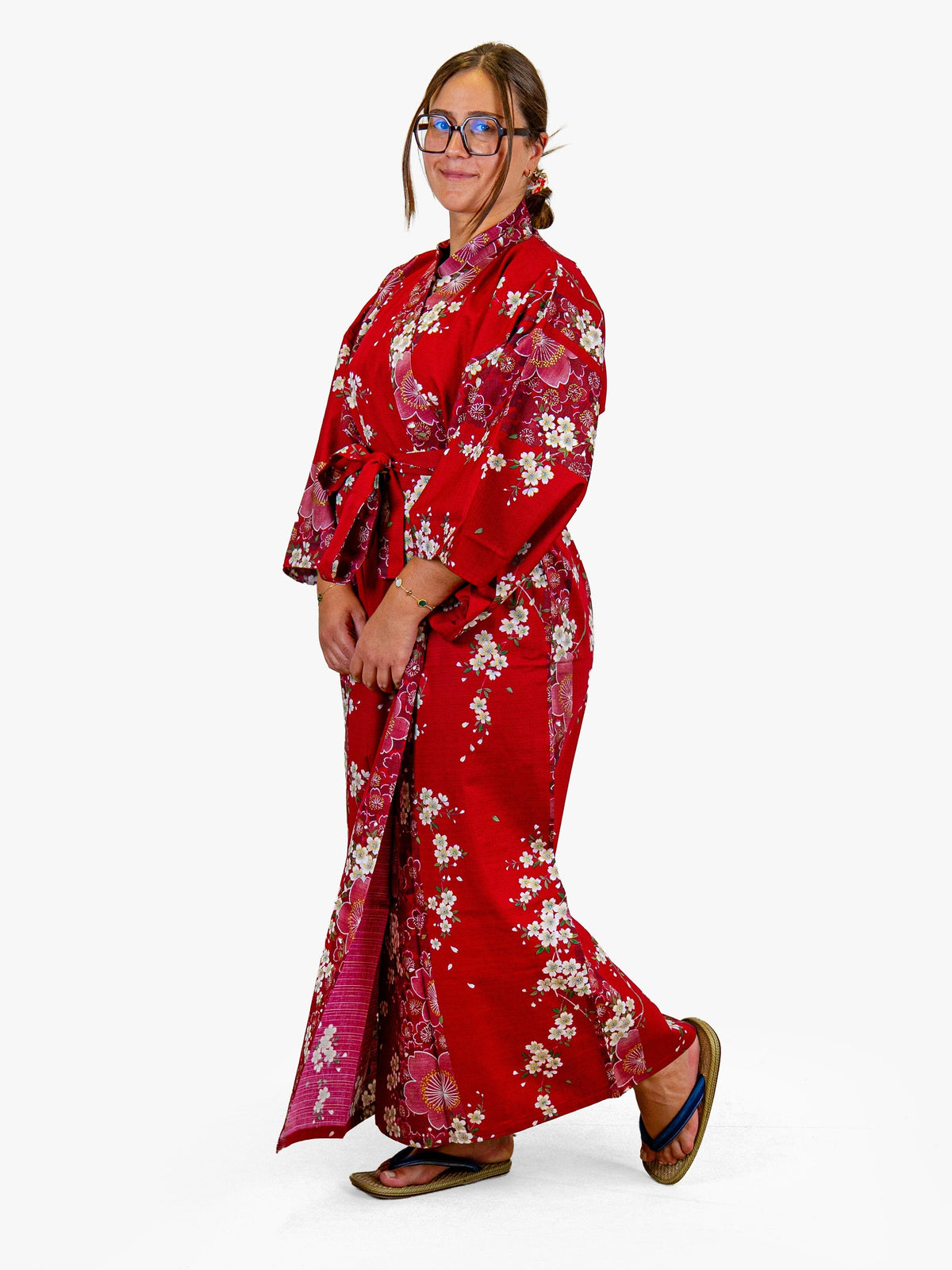 Japansk Kimono Dam – Röd Sakura