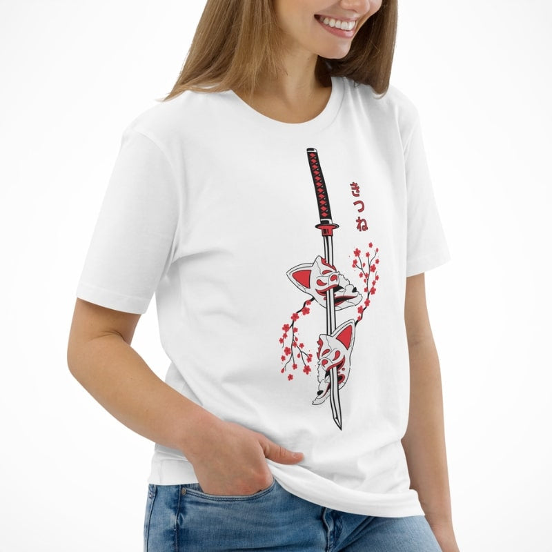 Japansk Kitsune Sakura T shirt