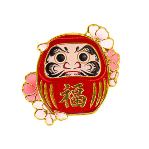 Japansk magnet i metall med Daruma och sakura