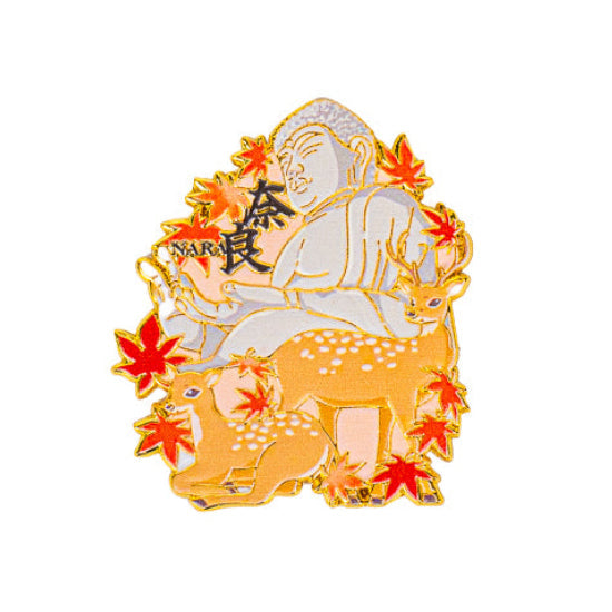 Japansk magnet i metall med hjortar och Buddha