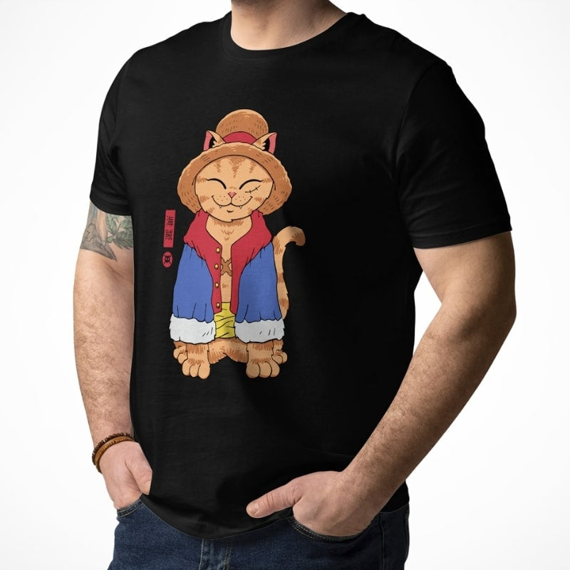 Japansk Neko Stråhatt T shirt