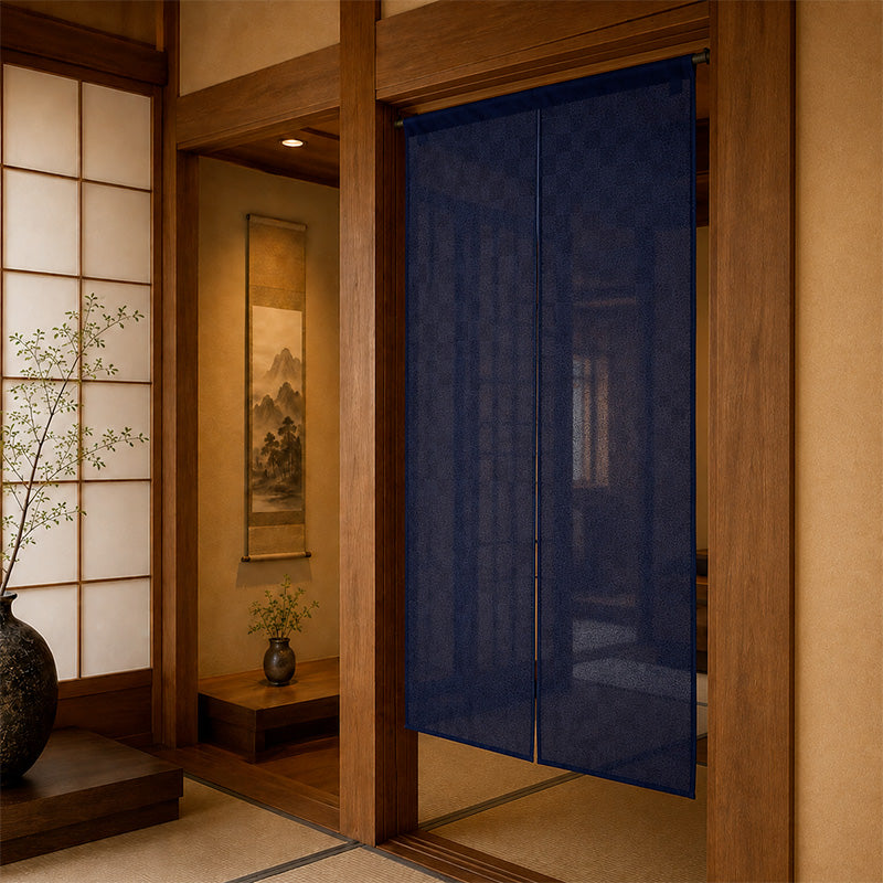 Japansk Noren Gardin - Ichimatsu Midnattsblå
