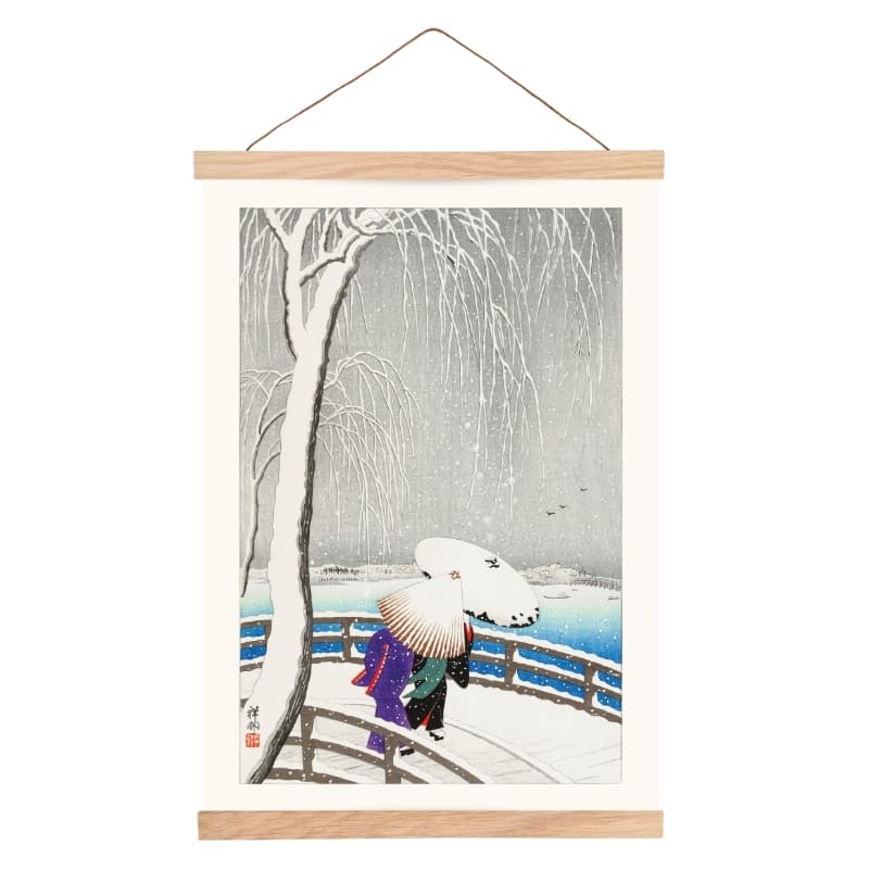 Japansk poster - Snö på brygga A3