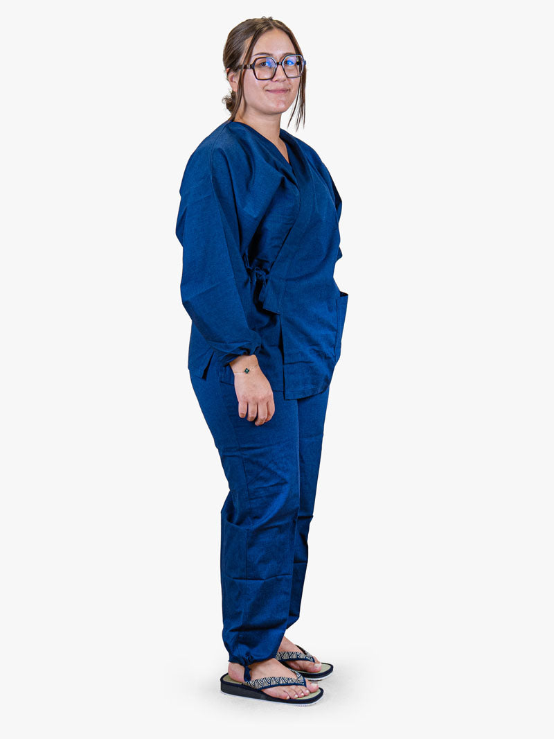 Japansk Samue-pyjamas Dam – Marinblå