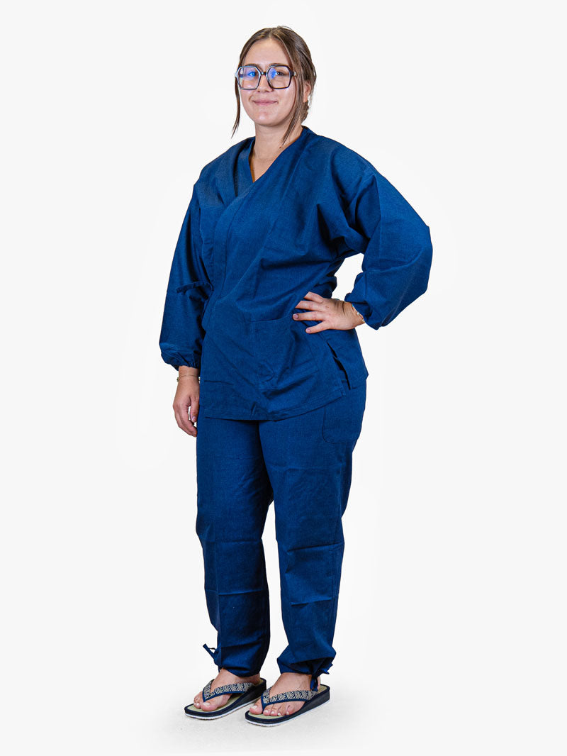 Japansk Samue-pyjamas Dam – Marinblå