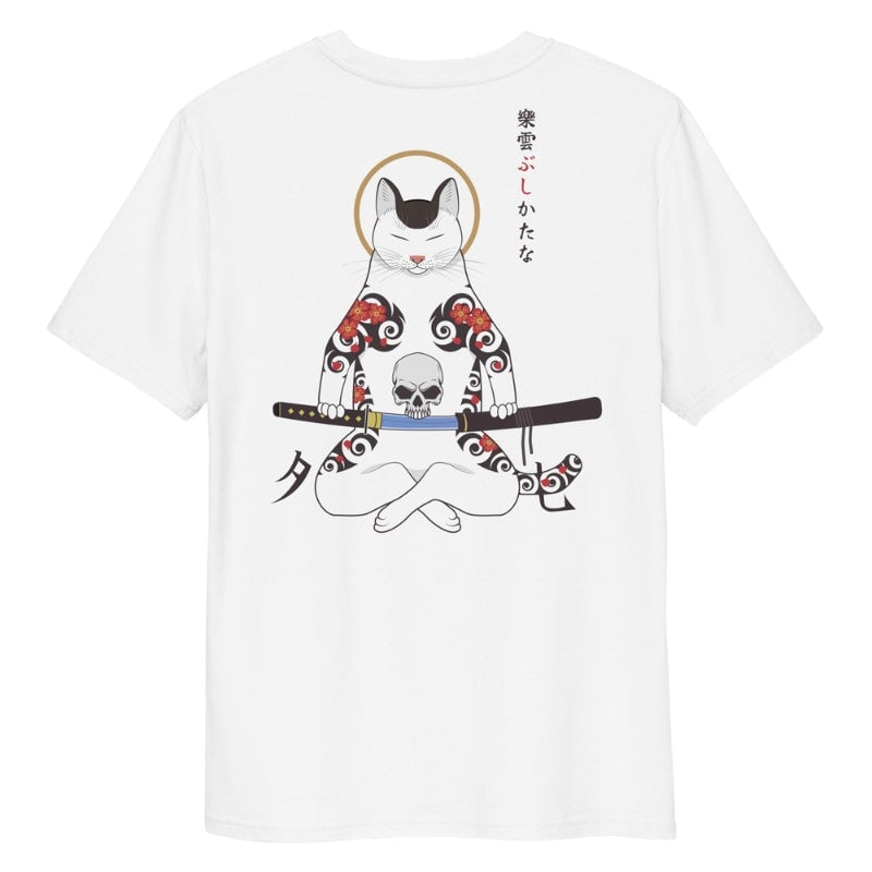 Japansk Samuraj Katt T shirt S / Blanc