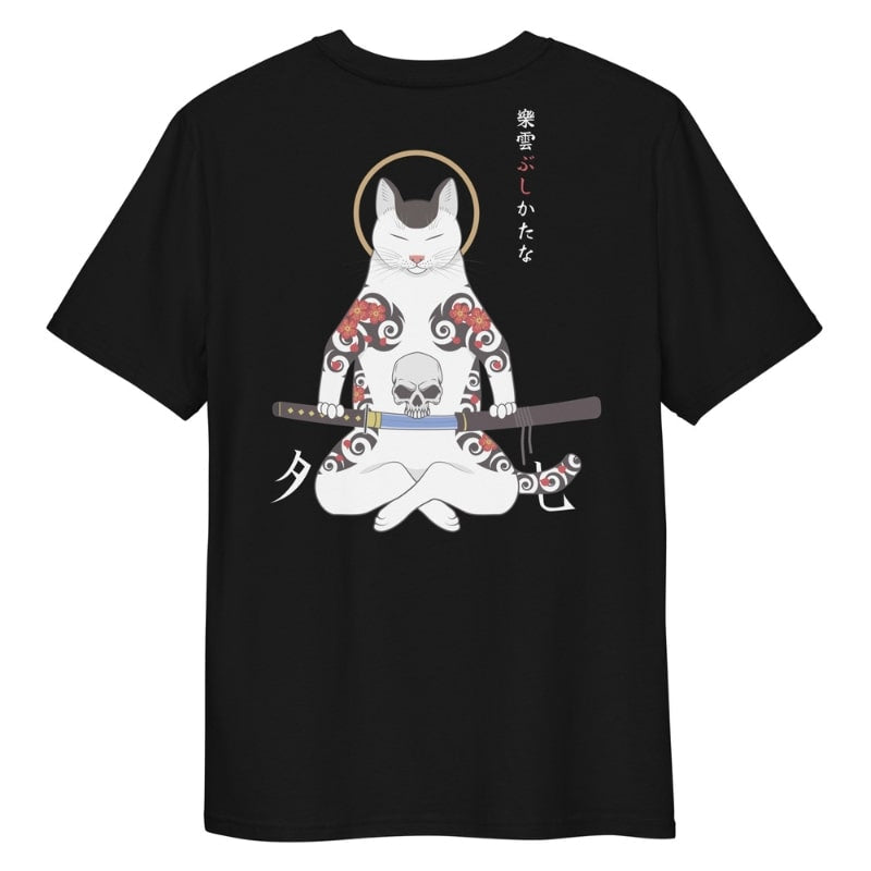 Japansk Samuraj Katt T shirt S / Noir