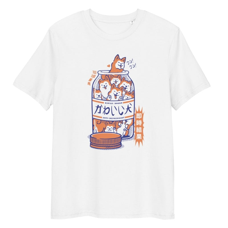 Japansk Shiba Anti depressiv T shirt S / Blanc