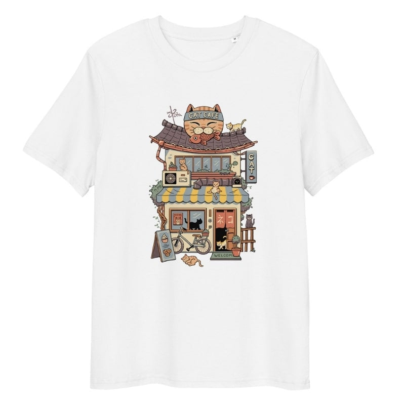 Japansk T shirt Neko Café S / Blanc