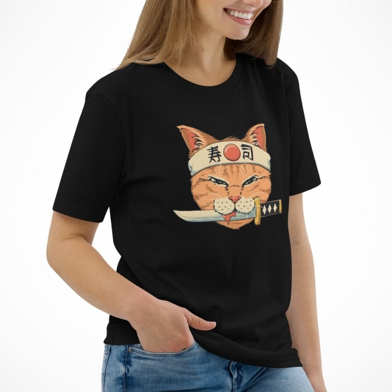 Japansk T shirt Neko Sushi Katana
