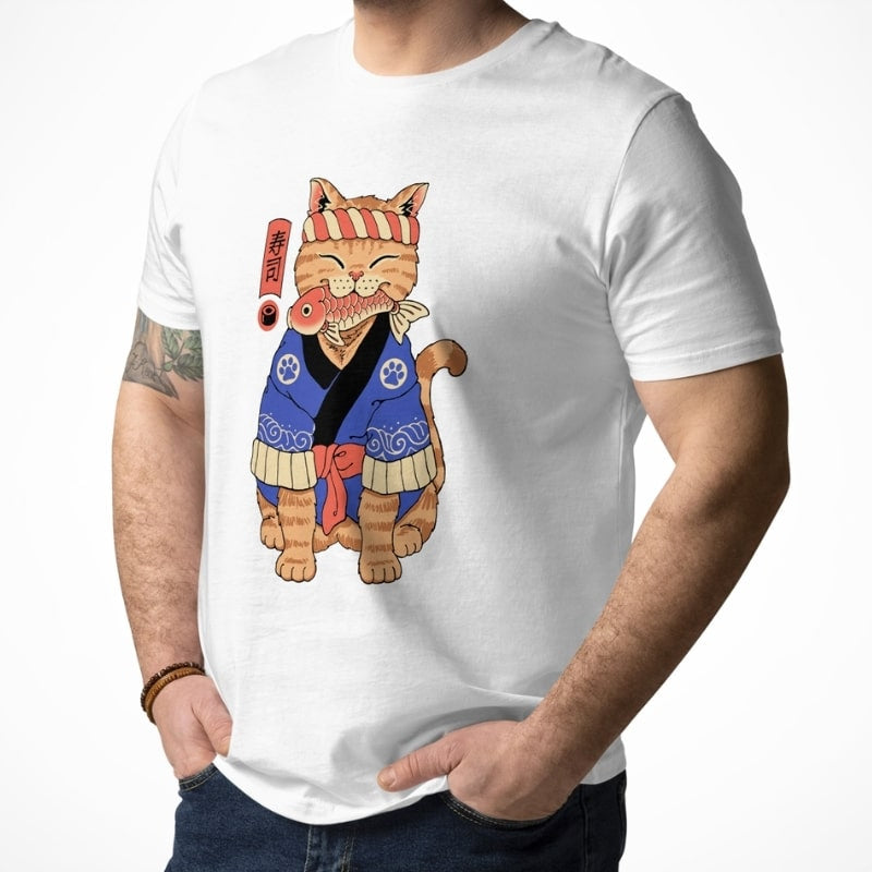 Japansk T shirt Neko Sushi Master