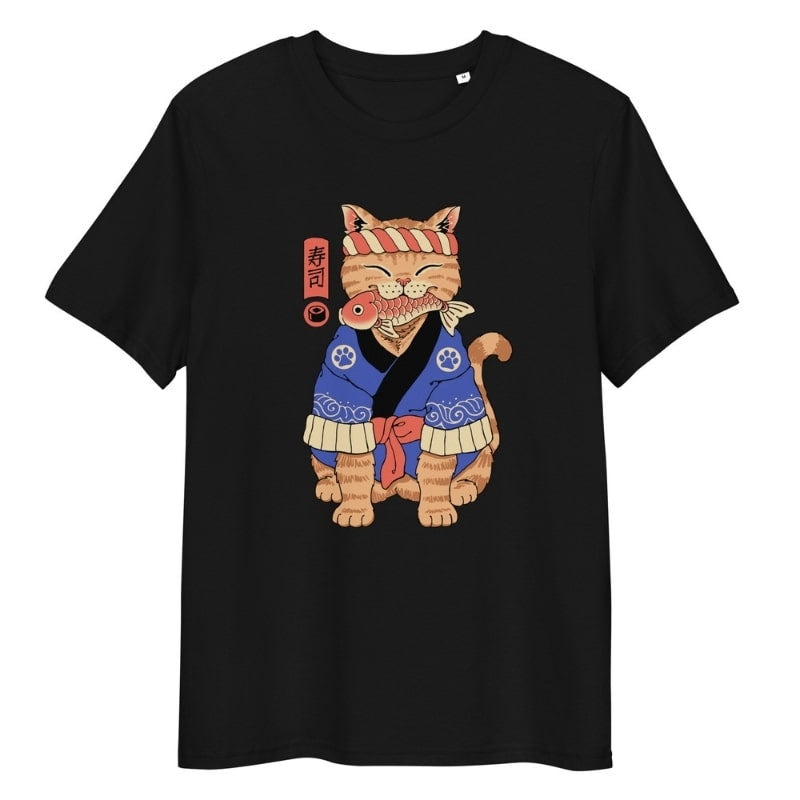 Japansk T shirt Neko Sushi Master S / Noir