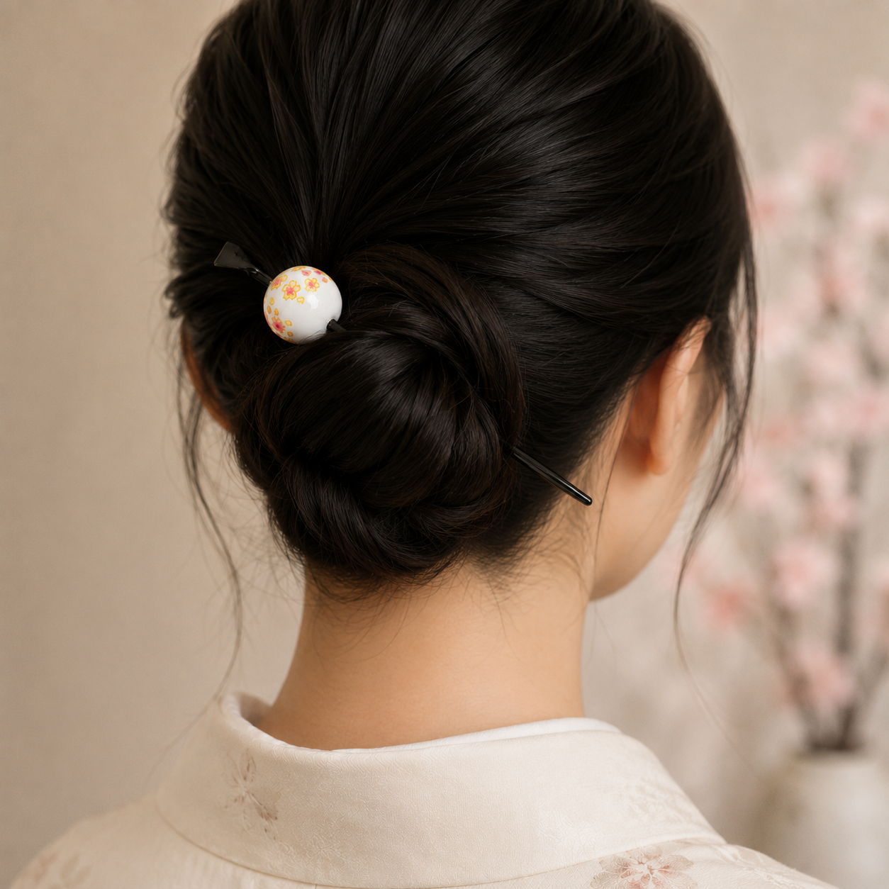 Japansk Tama Kanzashi Ukidama vit