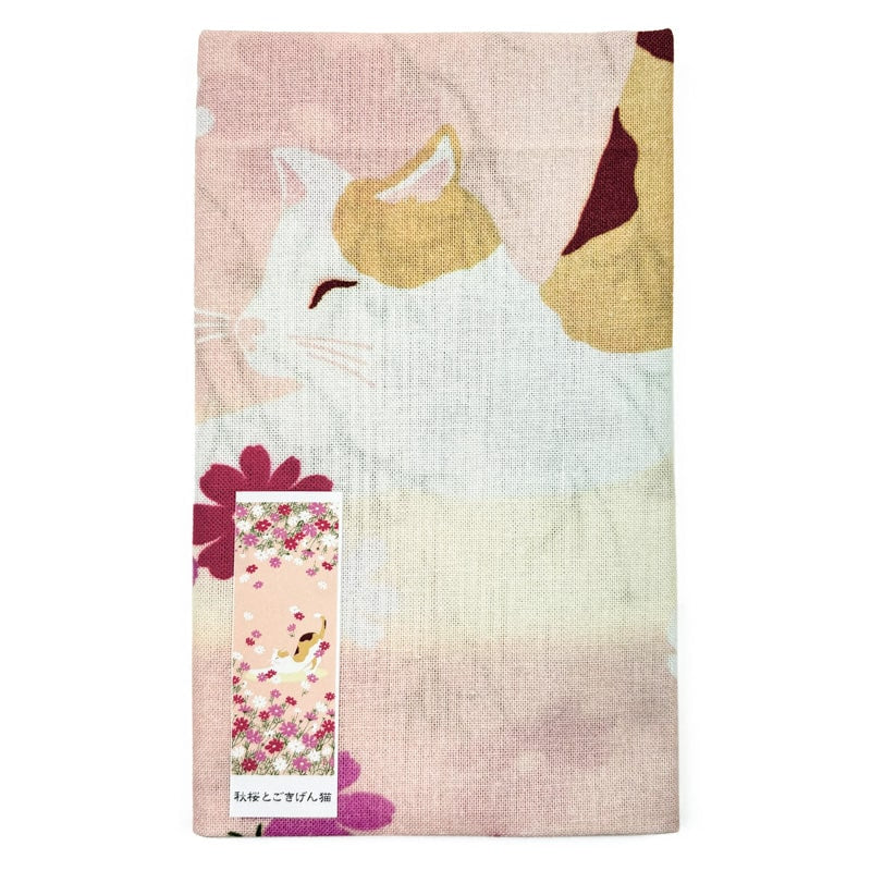 Japansk Tenugui katt och blommor