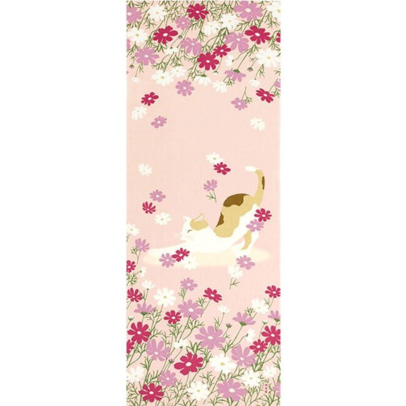 Japansk Tenugui katt och blommor