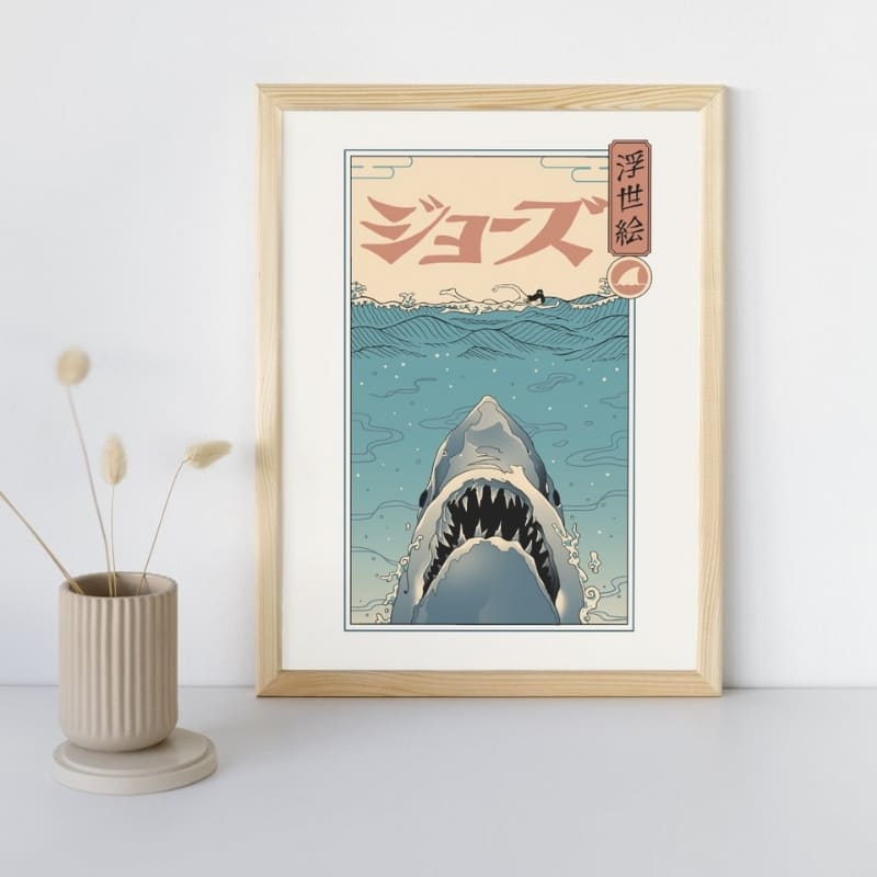 Japansk Ukiyo-e affisch med Jaws A3
