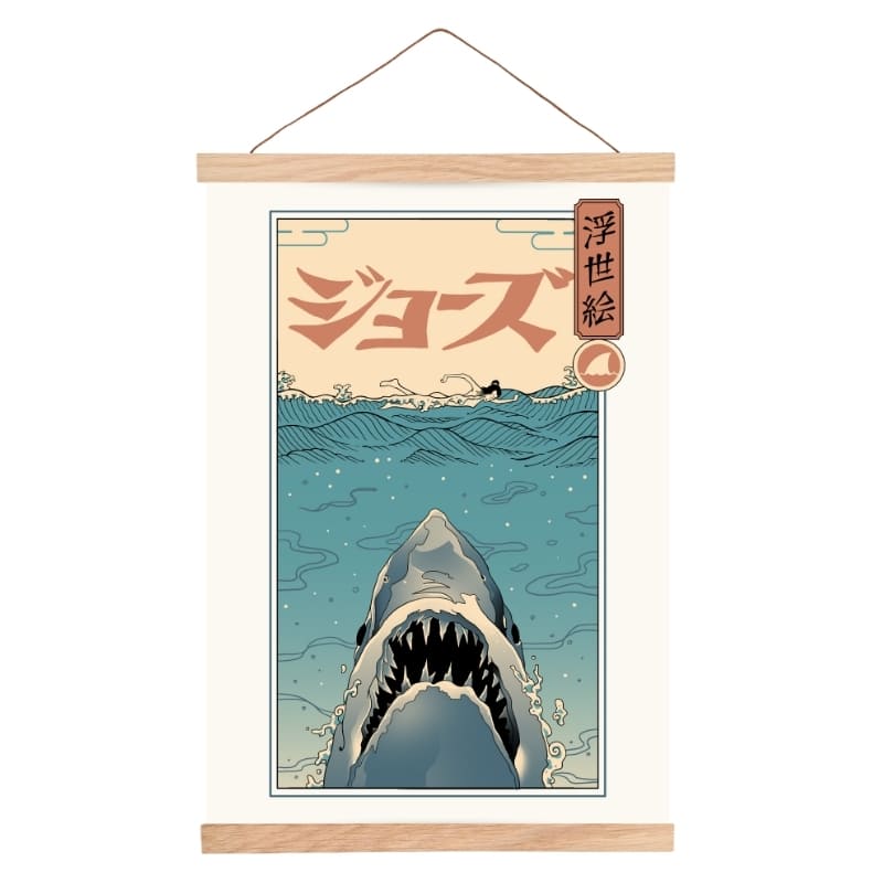 Japansk Ukiyo-e affisch med Jaws A3
