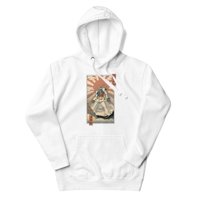 Japansk Ukiyo e Mecha & Fuji Sweatshirt S / Blanc