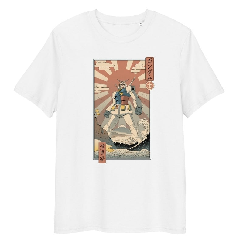 Japansk Ukiyo e Mecha & Fuji T shirt S / Blanc