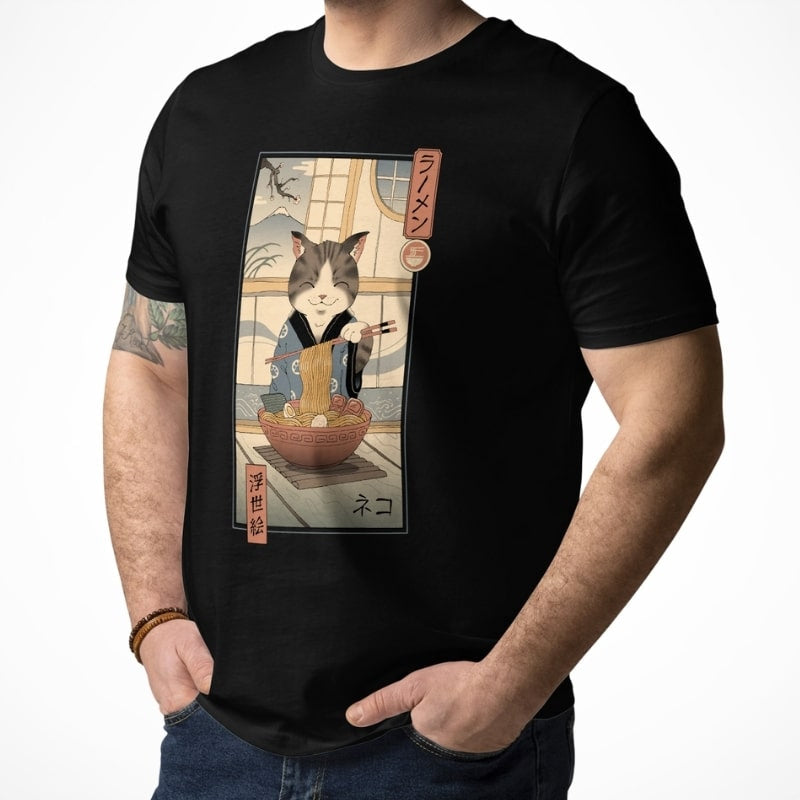 Japansk Ukiyo e Neko Ramen T shirt