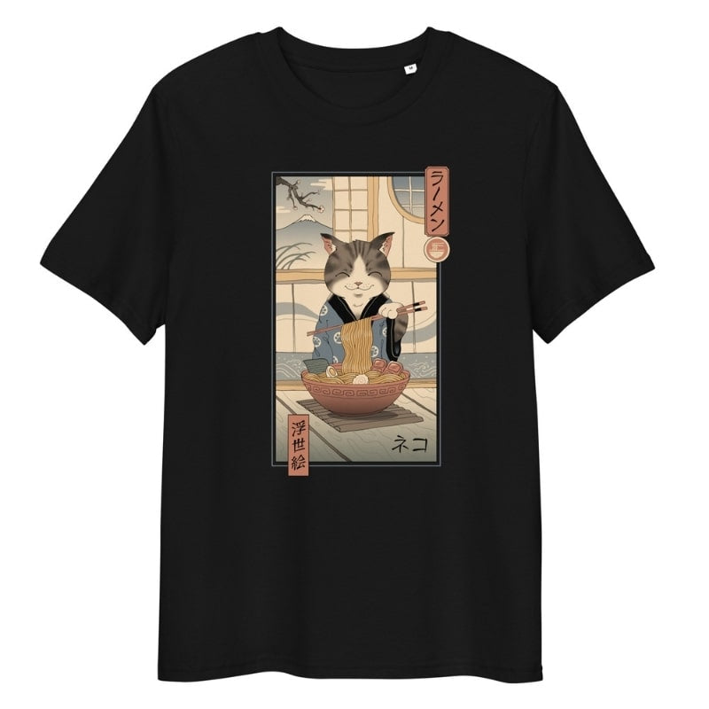 Japansk Ukiyo e Neko Ramen T shirt S / Noir