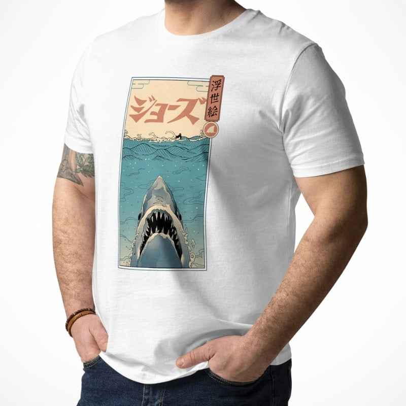 Japansk Ukiyo e Shark Attack T shirt