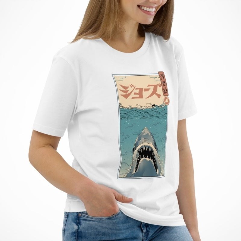 Japansk Ukiyo e Shark Attack T shirt