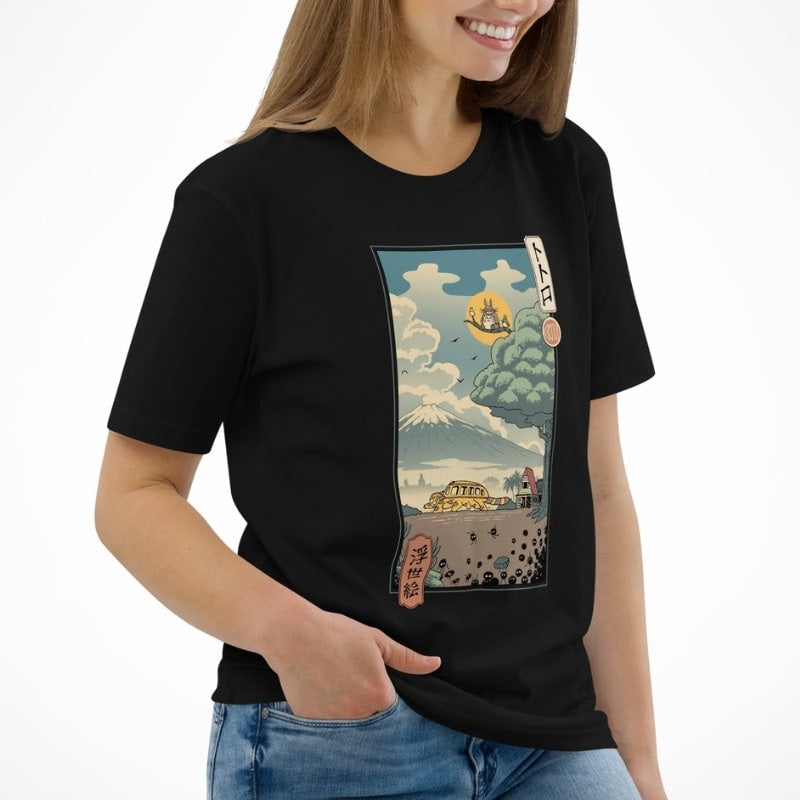 Japansk Ukiyo e T shirt med skogens väktare