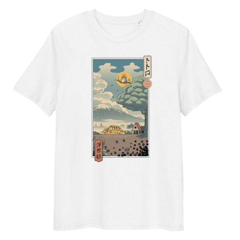 Japansk Ukiyo e T shirt med skogens väktare S / Blanc