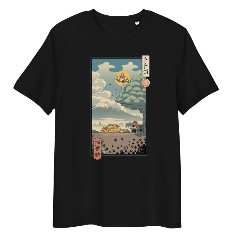 Japansk Ukiyo e T shirt med skogens väktare S / Noir