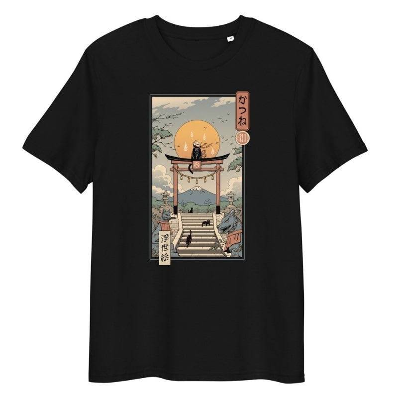 Japansk Ukiyo e T shirt Neko Inari S / Noir
