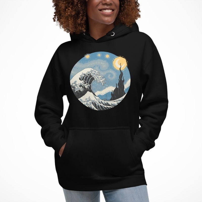Japansk våg och stjärnklar natt Sweatshirt