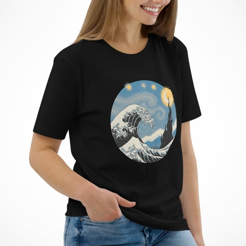 Japansk våg och stjärnklar natt T shirt
