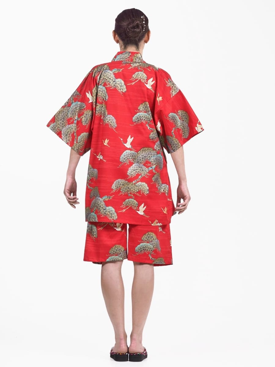 Japanska Jinbei Red Crane & Pine för kvinnor