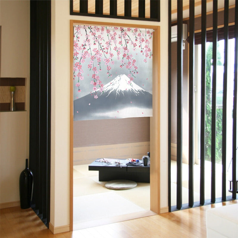 Japanska Noren Körsbär & Fuji 85 x 90 cm