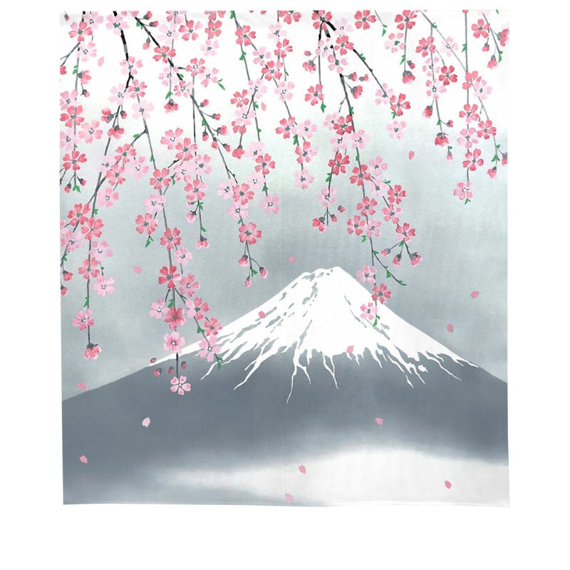 Japanska Noren Körsbär & Fuji 85 x 90 cm