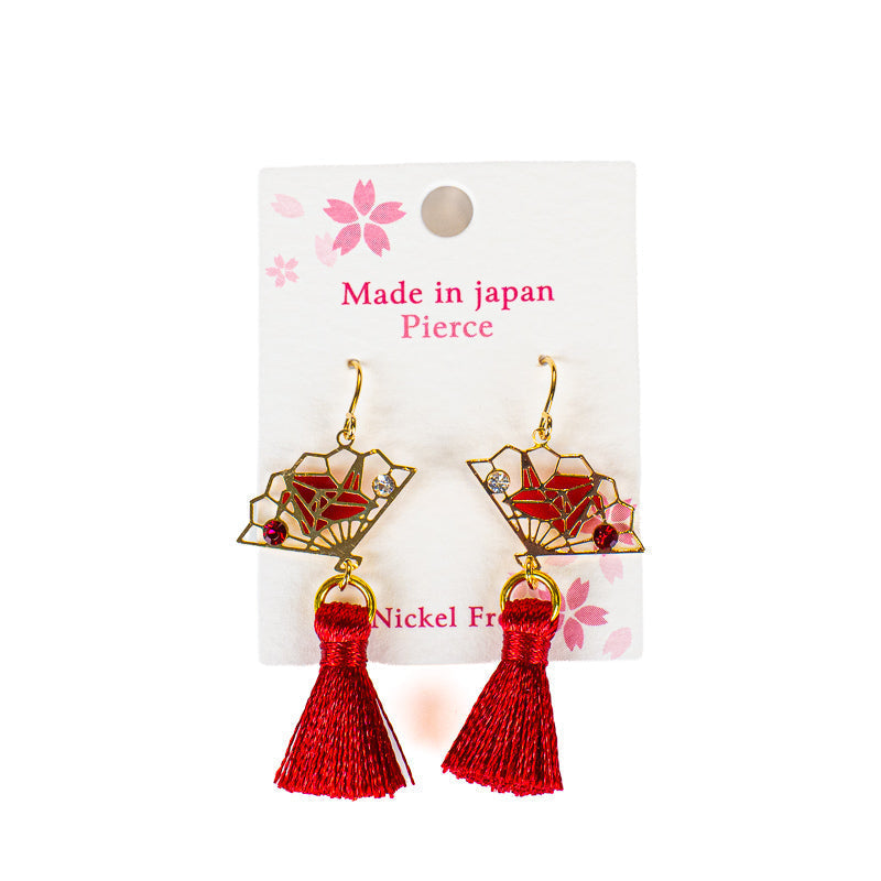 Japanska örhängen med sensu och röda pomponger