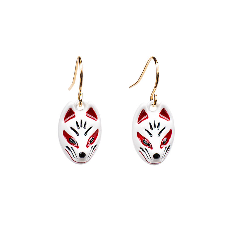 Japanska Örhängen - Vit Kitsune Mask
