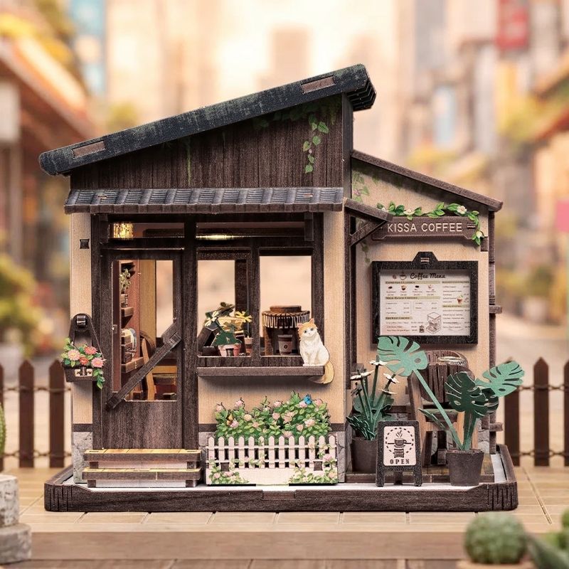 Japanskt miniatyrhus byggsats i trä Kissa Coffee