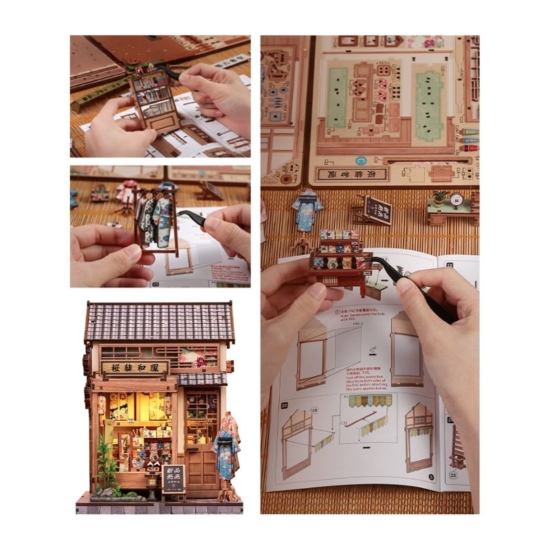 Japanskt miniatyrhus byggsats i trä Sakura Kimono Shop