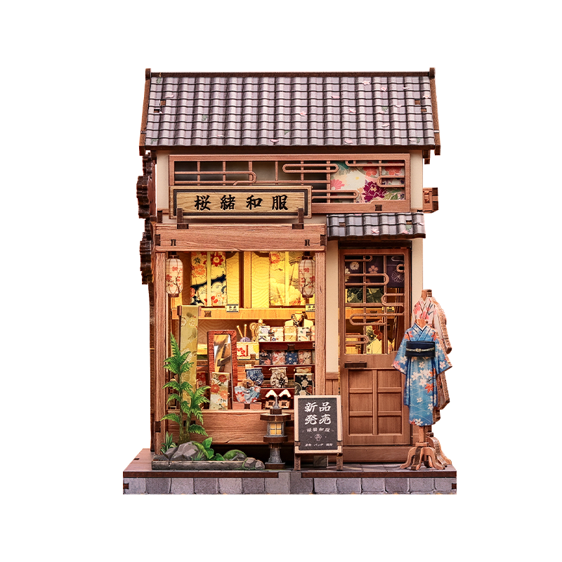 Japanskt miniatyrhus byggsats i trä Sakura Kimono Shop
