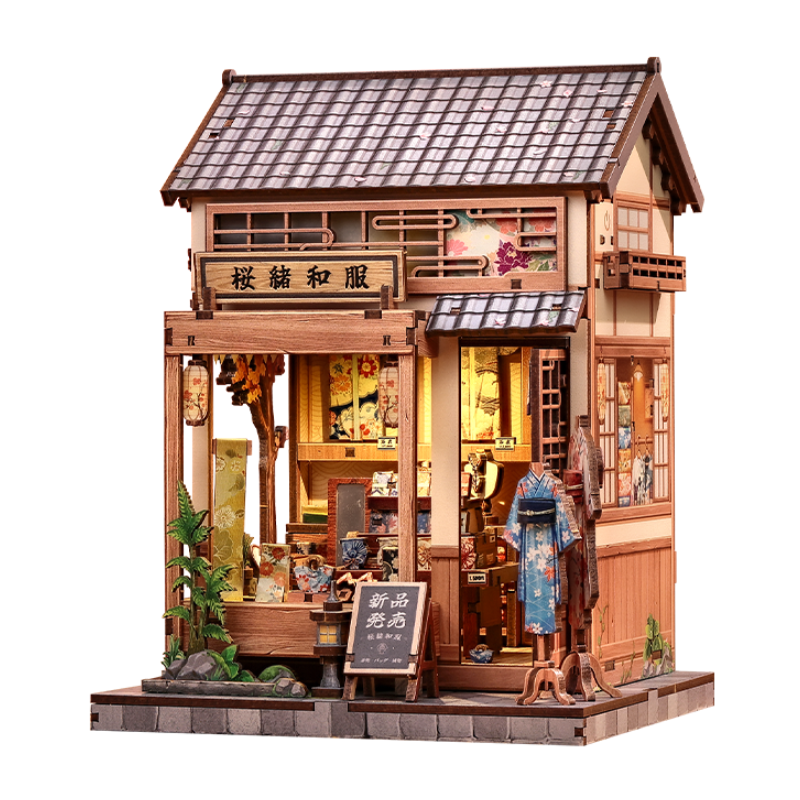 Japanskt miniatyrhus byggsats i trä Sakura Kimono Shop