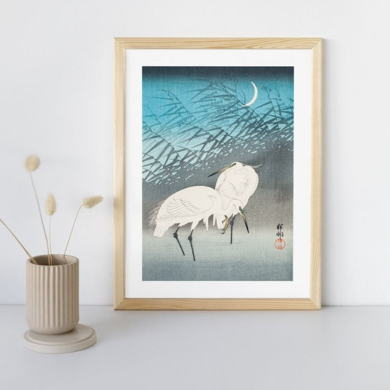 Japanskt tryck Egrets & Reeds A3