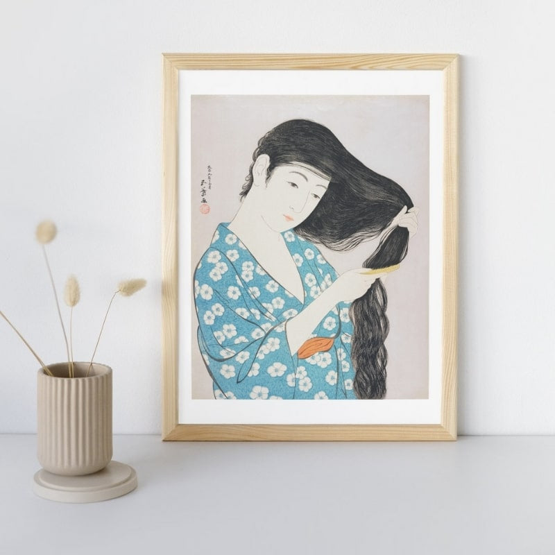 Japanskt tryck Kvinna med kam A3