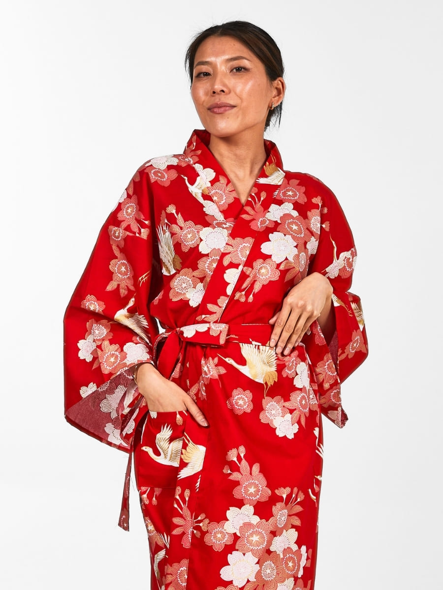Kimono Happi Kvinna Sakura till Tsuru En storlek