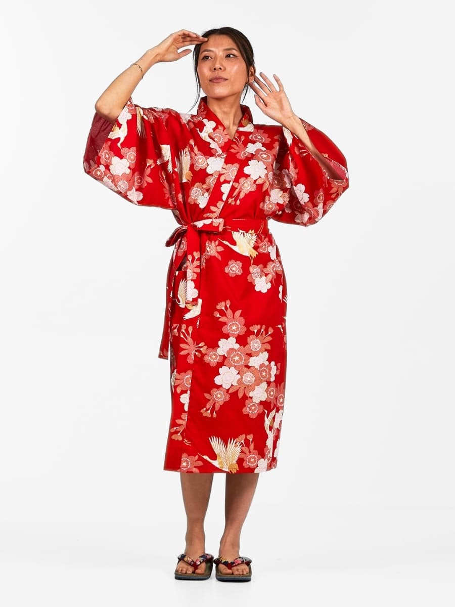 Kimono Happi Kvinna Sakura till Tsuru En storlek