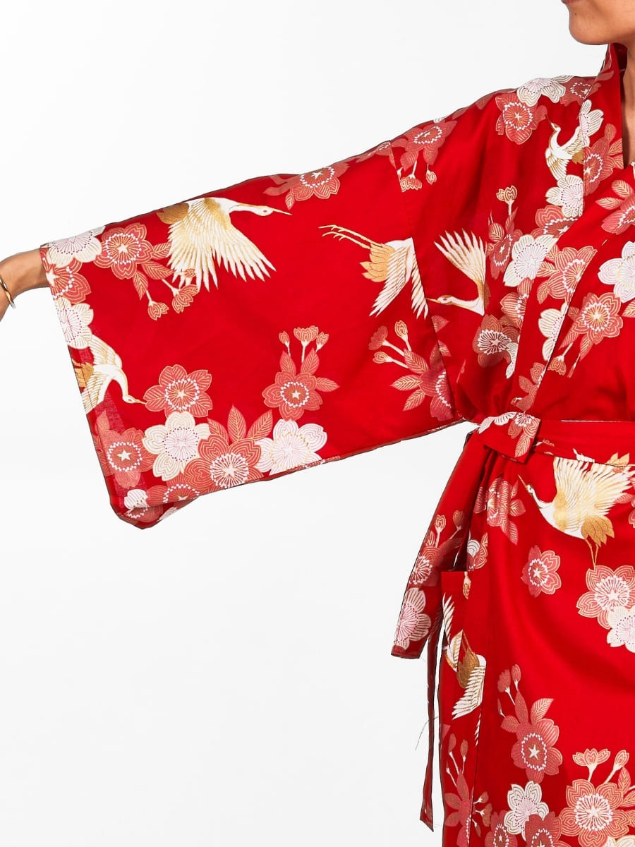 Kimono Happi Kvinna Sakura till Tsuru En storlek