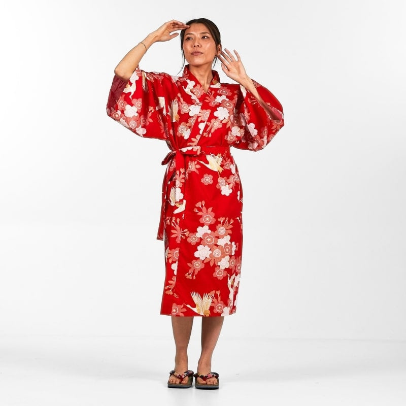 Kimono Happi Kvinna Sakura till Tsuru En storlek